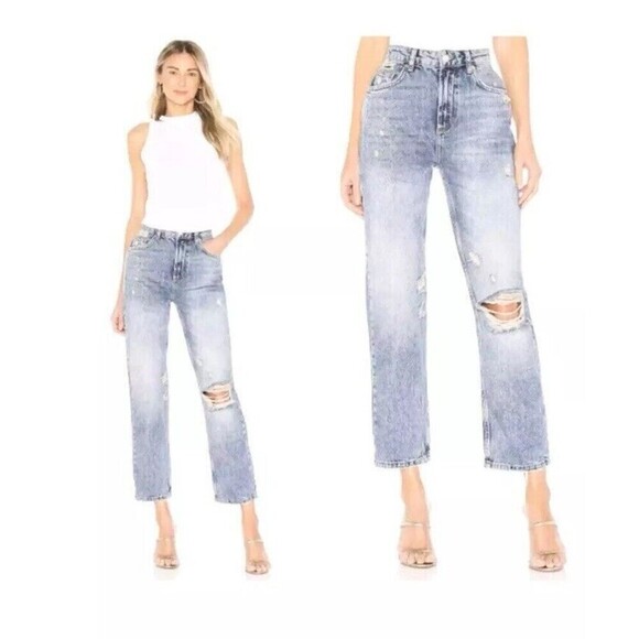 We the Free People Womens Size 26 4 Distressed Dakota Straight Leg Jeans Blue - Picture 1 of 11